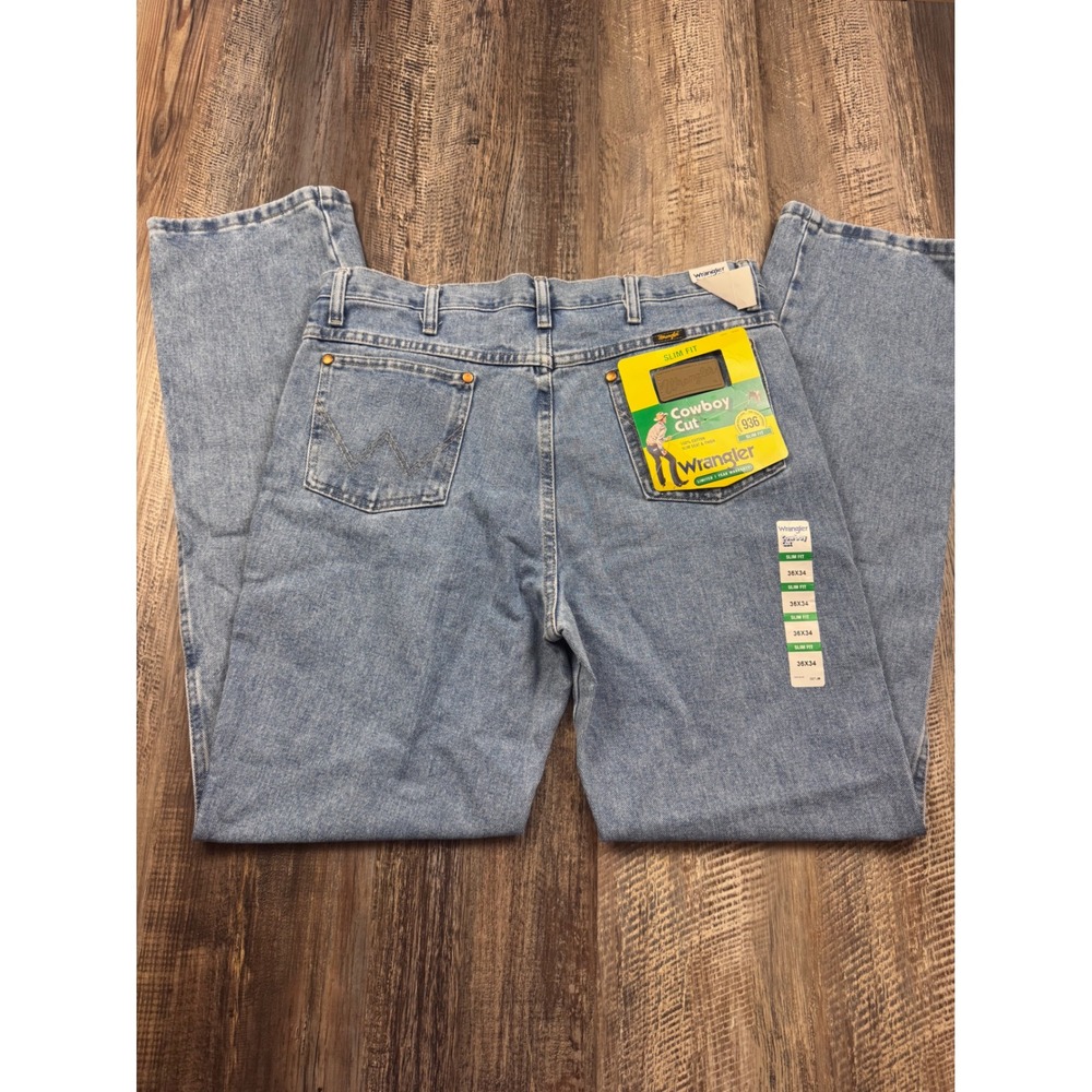 Wrangler Cowboy Cut Slim Fit Jeans 936ATW Light Wash Denim 36x34 Mens